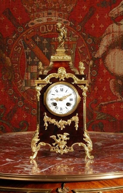 fig 1. Antique French Shell Veneer and Ormolu Boudoir Table Clock, French - Circa 1865.